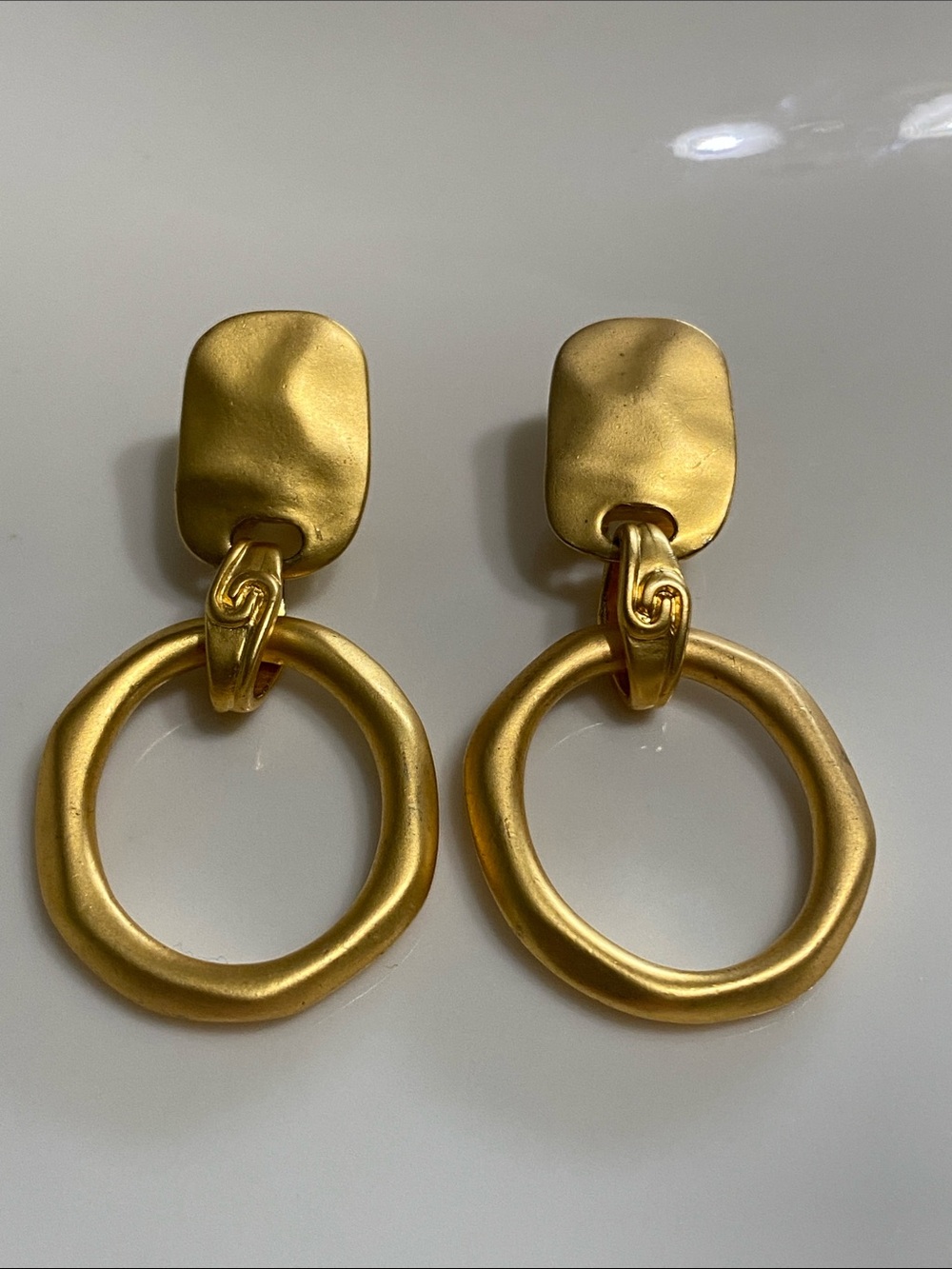 Liz Claiborne Matte Gold Sculpted Hoop Drop Earrings